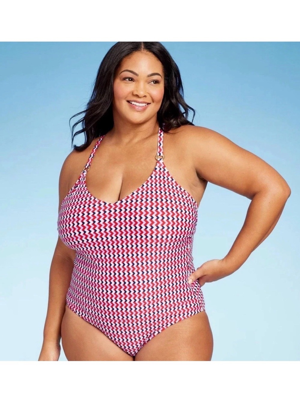 Kona Sol Plus Size Red White Blue Adjustable One-Piece Swimsuit 4th of July
